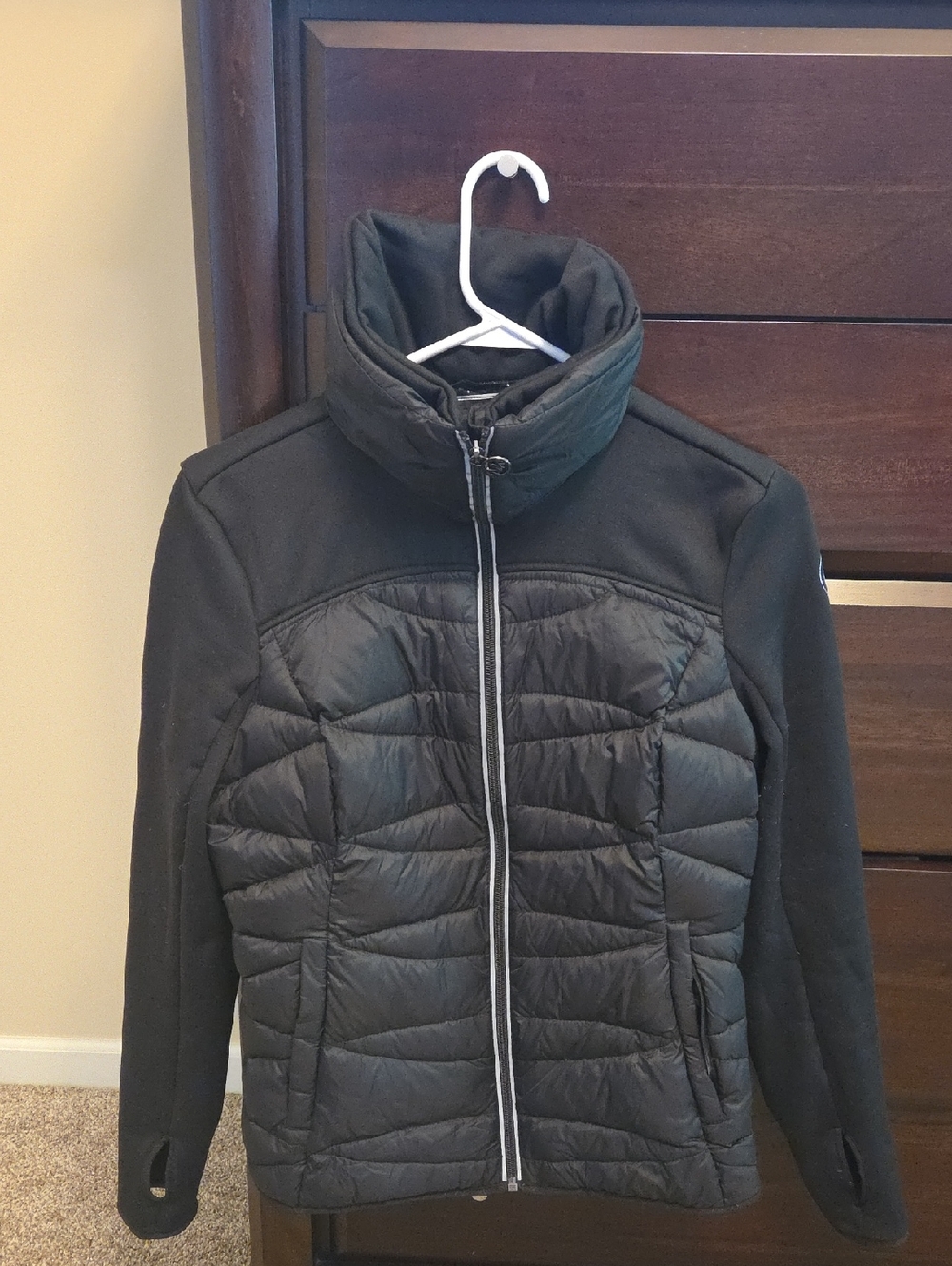 Michael Kors Women's Black Quilted Puffer Jacket with Stand Collar